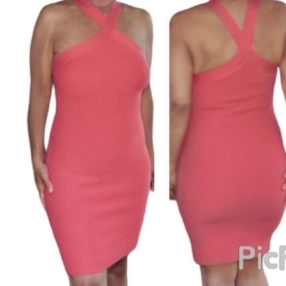 NEW House of Harlow 1960 Sculpt Knit Criss Cross Dress - Watermelon - Picture 1 of 12
